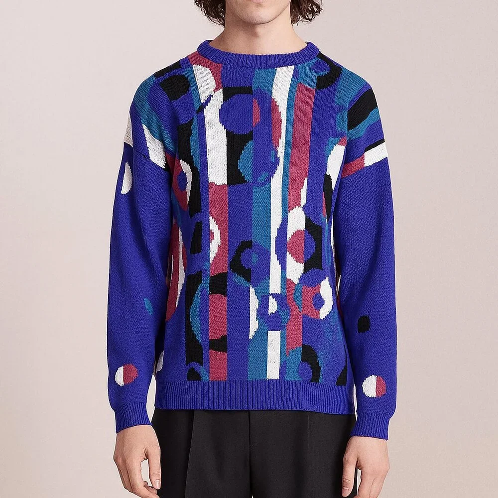 Vintage 1980s‎ Cocktail Olives Geometric Knit Crewneck Sweater Stanley Blacker L